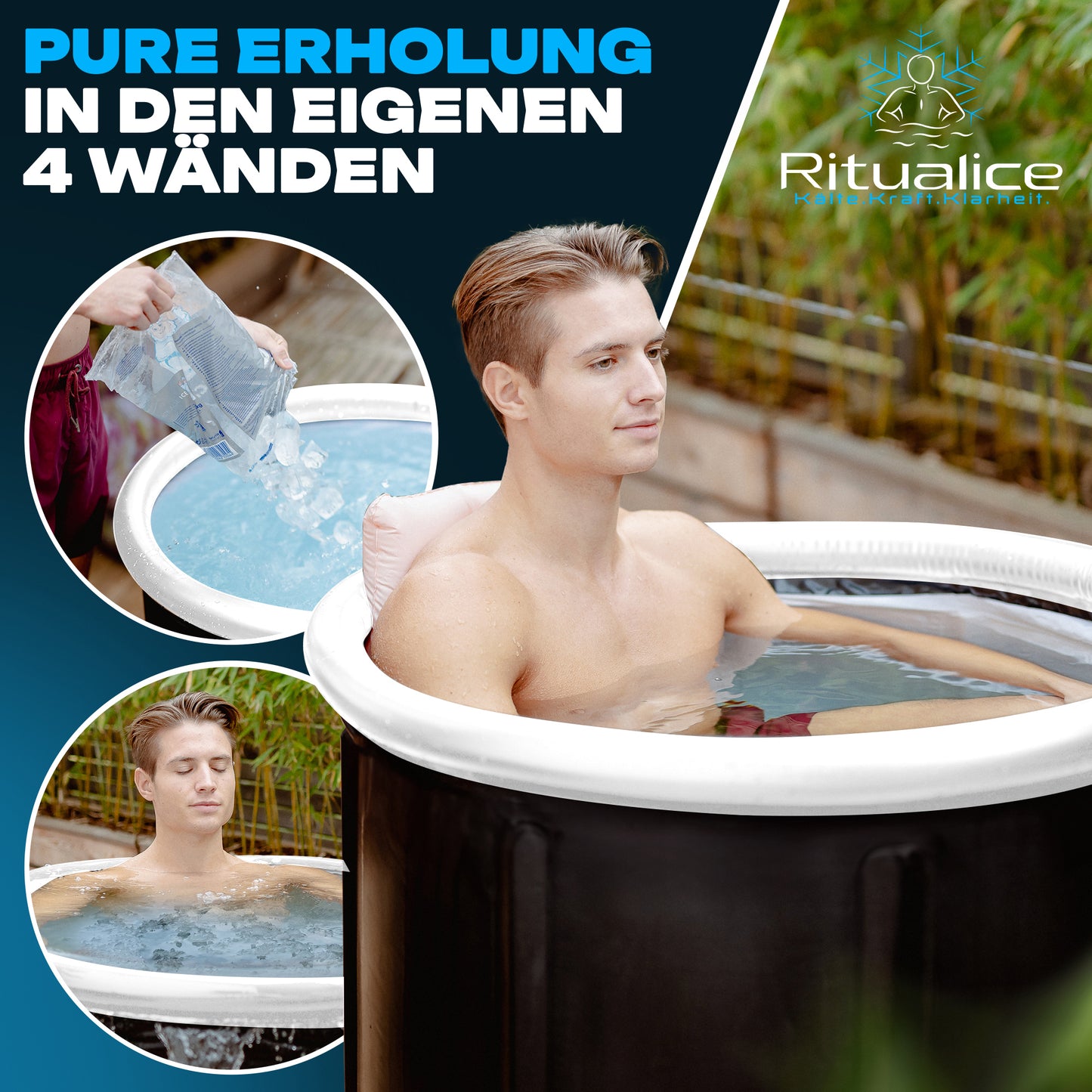 Ritualice Premium Eisbad weiß | Faltbare Aufblasbare Eistonne für Sportler 80Ø x70cm | Eisbadewanne mit Deckel und Stoffbezug | Ideal für Kryotherapie und Regeneration nach dem Sport