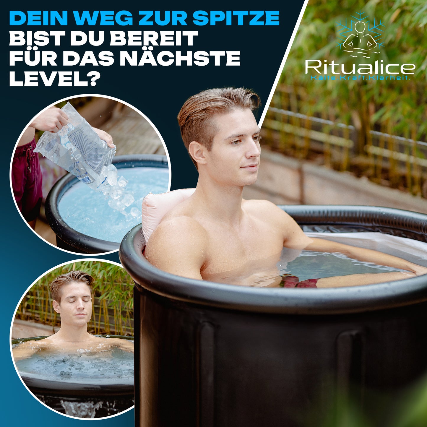 Ritualice Premium Eisbad schwarz (Gebraucht) | Faltbare Aufblasbare Eistonne für Sportler 80Ø x70cm | Eisbadewanne mit Deckel und Stoffbezug | Ideal für Kryotherapie und Regeneration nach dem Sport